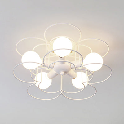 Wire Frame Ceiling Mount Light Living Room Contemporary Ceiling Fixture in White