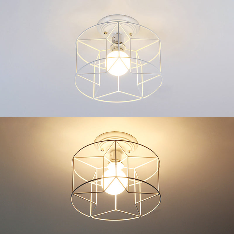 Wire Frame Ceiling Mount Light Living Room Contemporary Ceiling Fixture in White