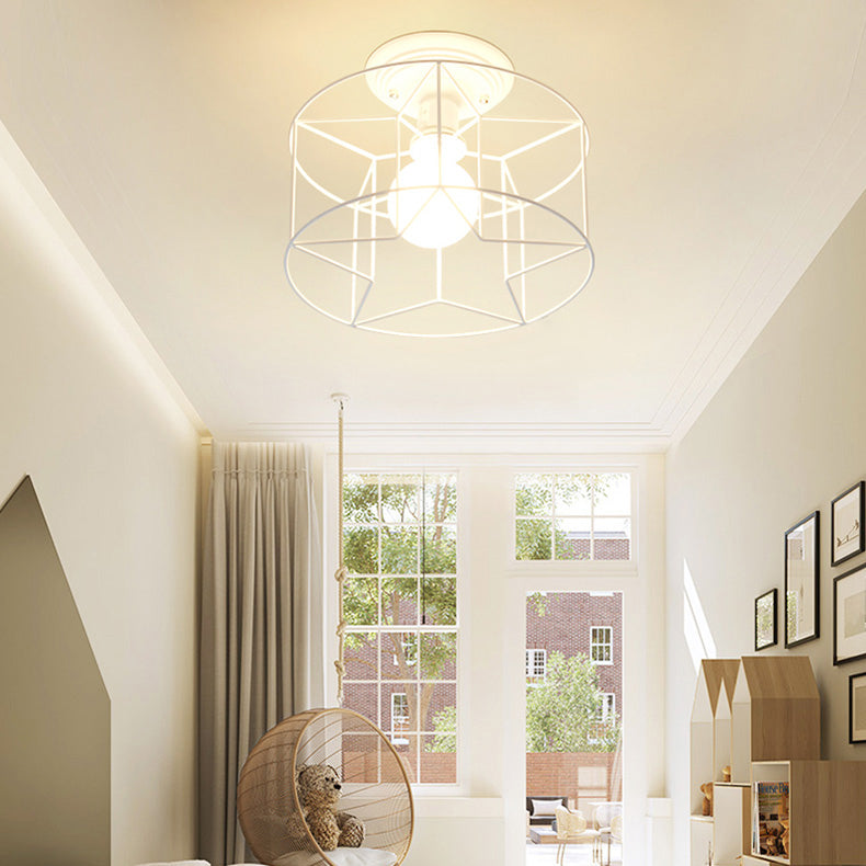 Wire Frame Ceiling Mount Light Living Room Contemporary Ceiling Fixture in White