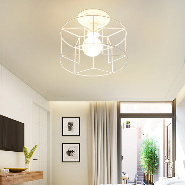 Wire Frame Ceiling Mount Light Living Room Contemporary Ceiling Fixture in White