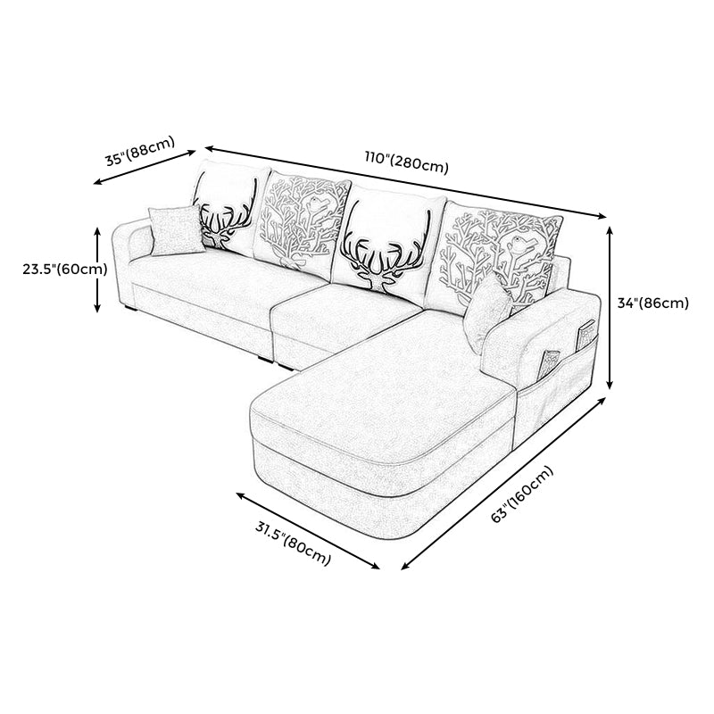 Square Arm 110.24"D x 62.99"W x 33.86"H Casual Removable Cushions Sectionals