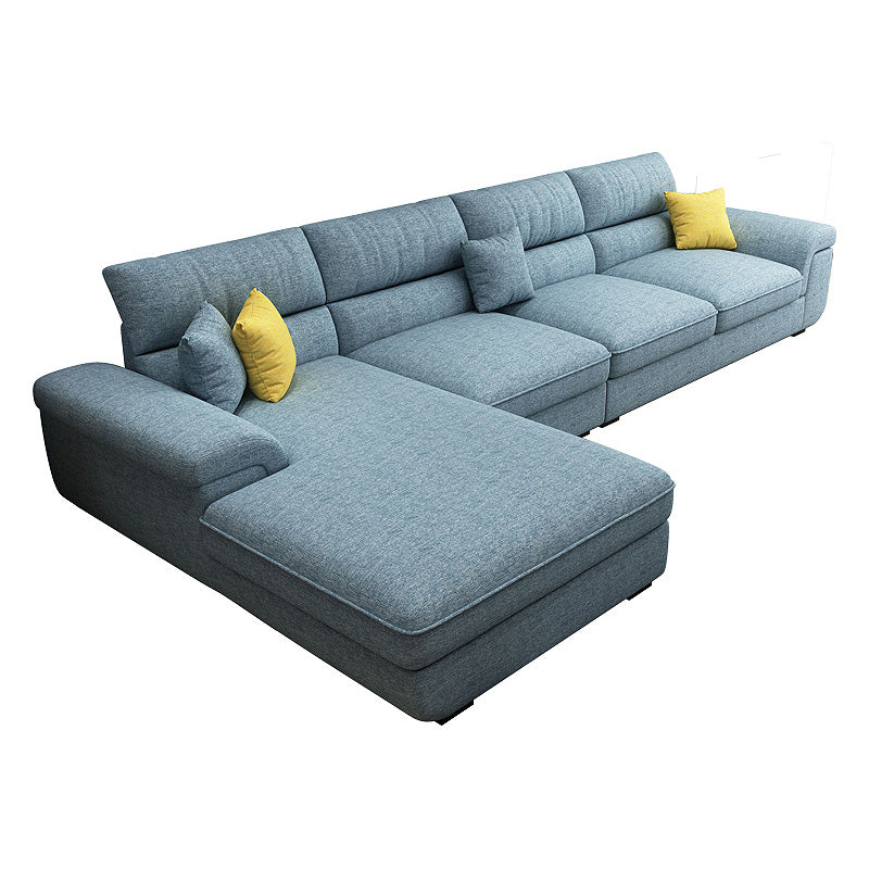 Blue Scandinavian L-Shape Pillow Top Arm Sectional Sofa with High Back