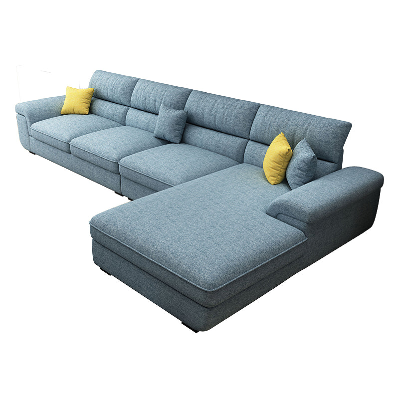 Blue Scandinavian L-Shape Pillow Top Arm Sectional Sofa with High Back