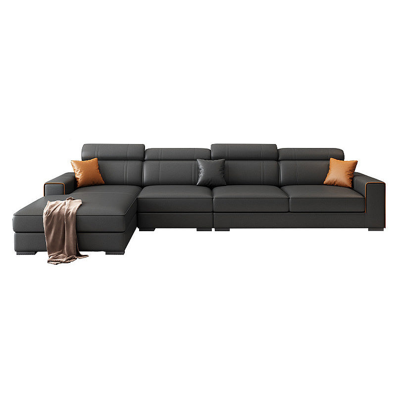 Square Arm Sectional Dark Gray Cushion Back Storage Faux Leather Living Room Sofa