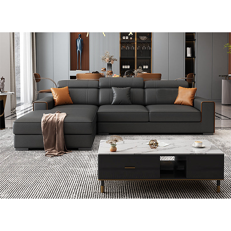 Square Arm Sectional Dark Gray Cushion Back Storage Faux Leather Living Room Sofa