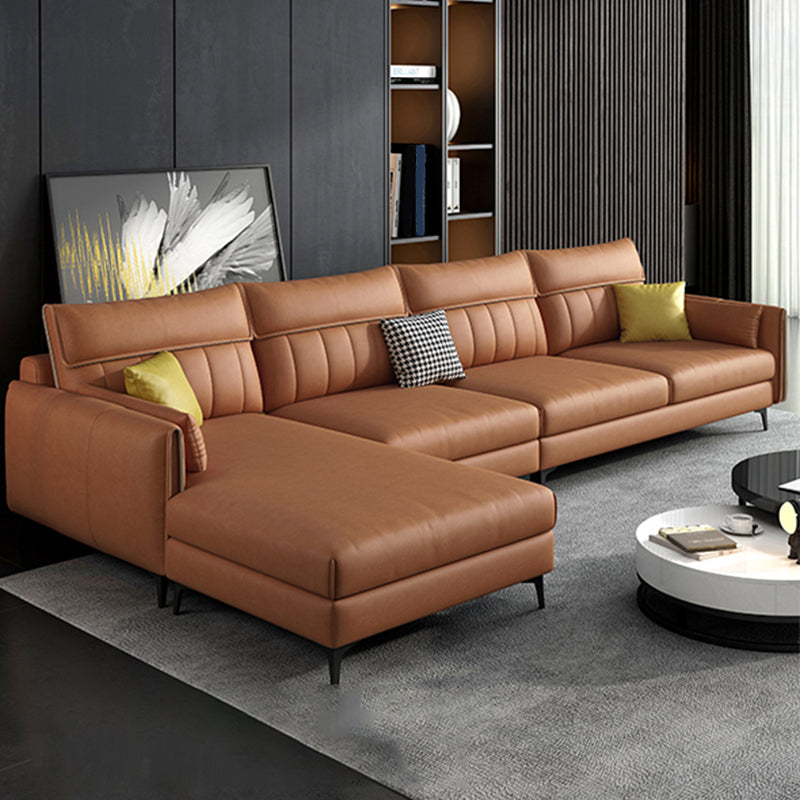 133.85" L x 70.86" W x 37.79" H Faux Leather Pillow Top Arm Sectional, Stain Resistant