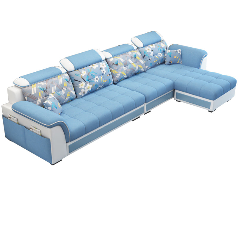 Pillowed Back Cushions 4-Seater Sectional Sofa Set with Storage