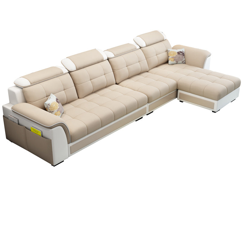 Modern Pillow Back Cushions Sectional 4-Seater Sofa with Storage