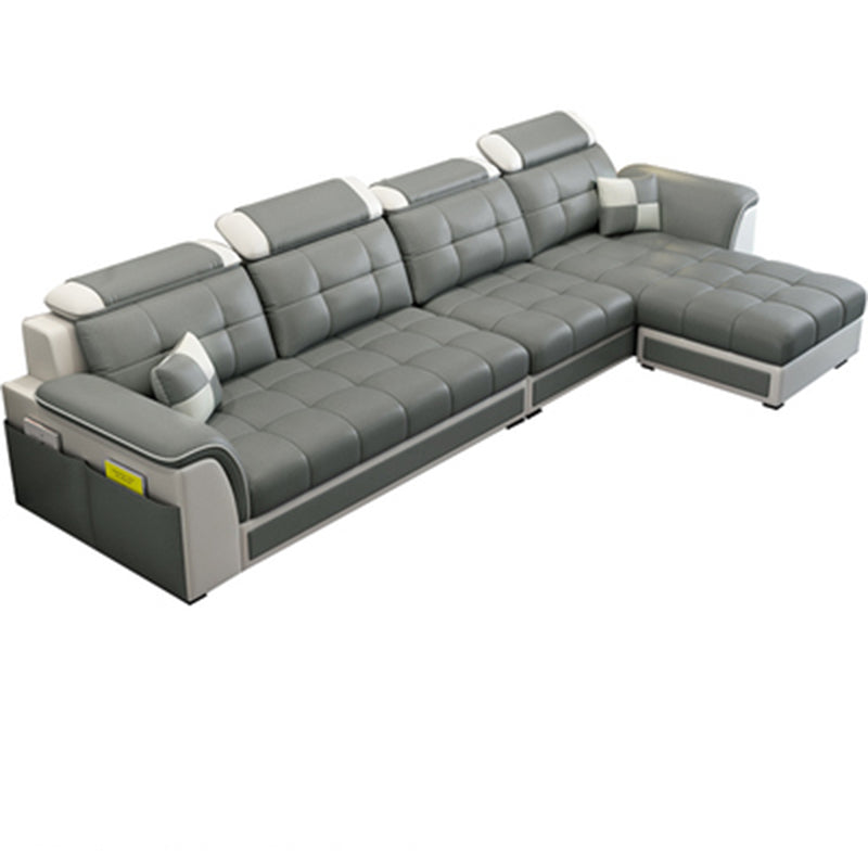 Modern Pillow Back Cushions Sectional 4-Seater Sofa with Storage