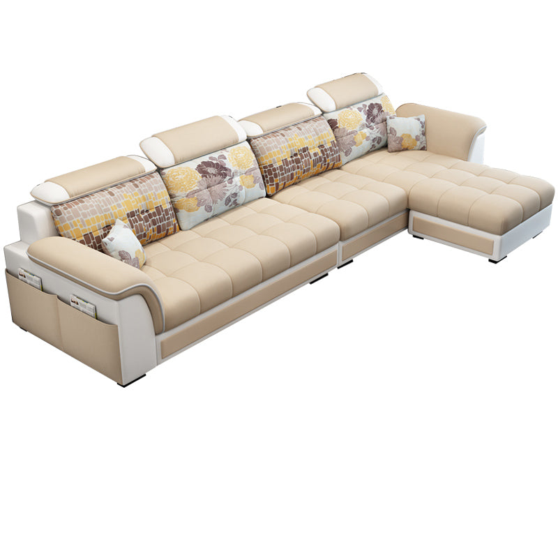 Modern Pillow Back Cushions Sectional 4-Seater Sofa with Storage