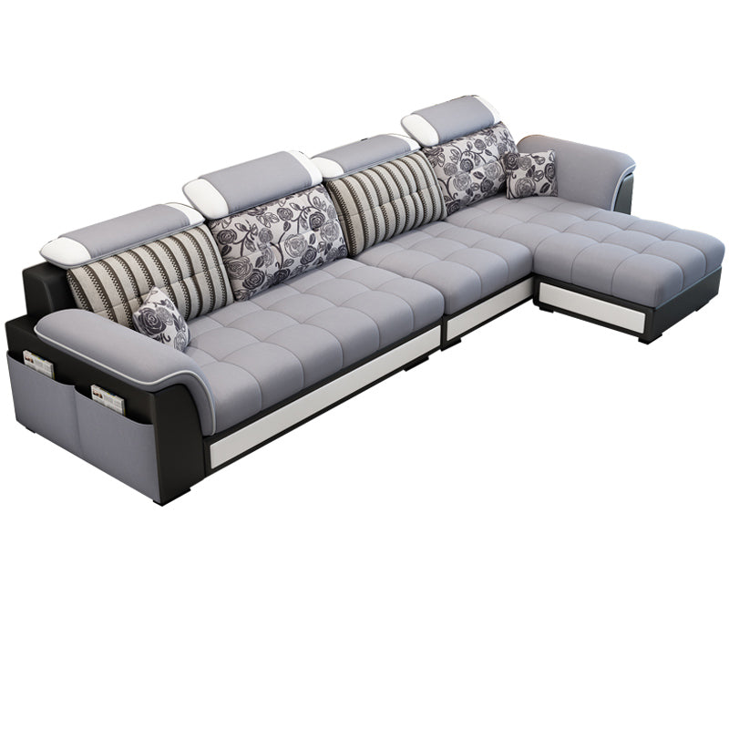 Modern Pillow Back Cushions Sectional 4-Seater Sofa with Storage