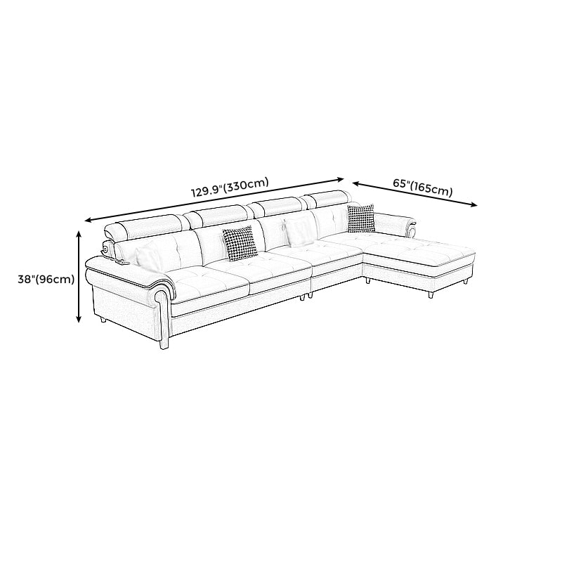 Round Arm 4-Seater Pillowed Back Cushions Sectional Sofa with Chaise