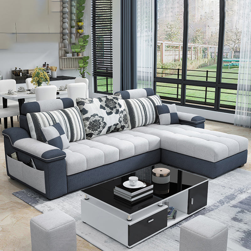 Sloped Arms Pillowed Back Cushions Tufted Sectional Sofa Set with Storage