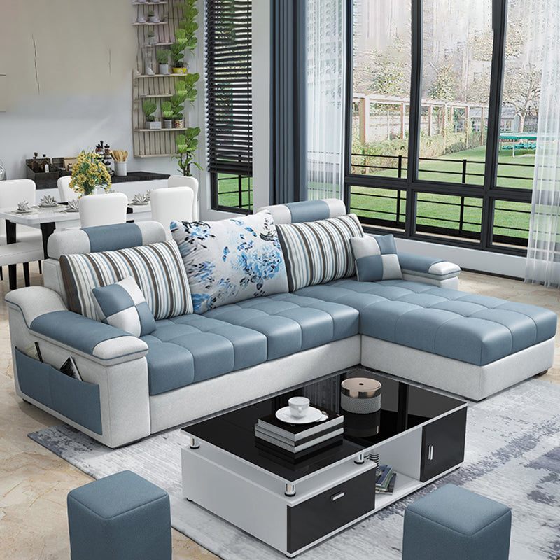 Sloped Arms Pillowed Back Cushions Tufted Sectional Sofa Set with Storage