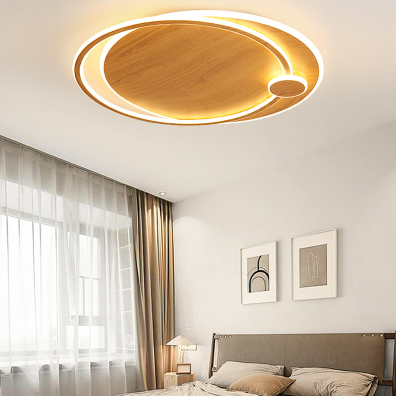 Wooden Ceiling Light 1-Light Round Modern Flush Mount Light for Living Room