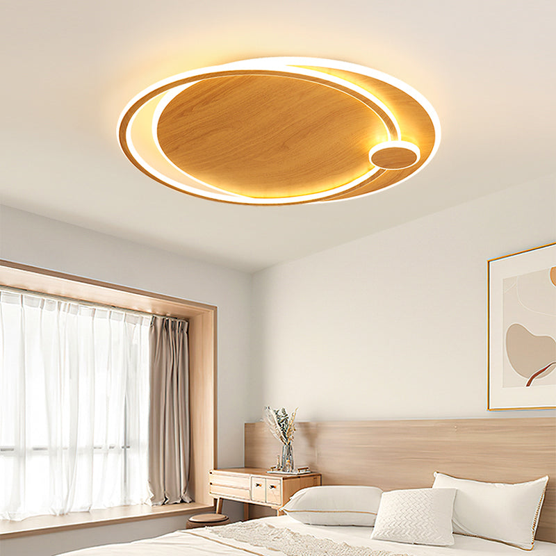 Wooden Ceiling Light 1-Light Round Modern Flush Mount Light for Living Room