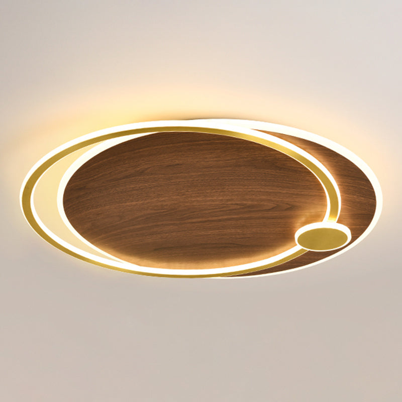 Wooden Ceiling Light 1-Light Round Modern Flush Mount Light for Living Room