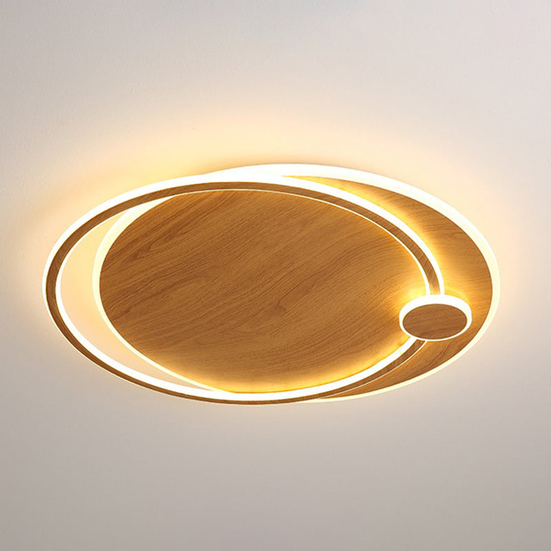 Wooden Ceiling Light 1-Light Round Modern Flush Mount Light for Living Room