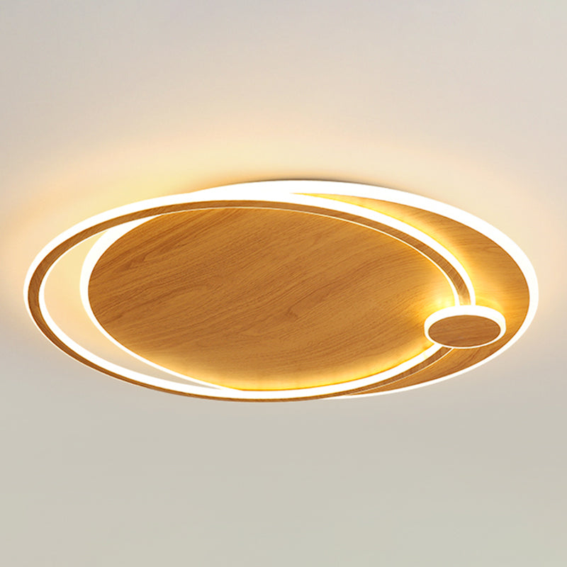 Wooden Ceiling Light 1-Light Round Modern Flush Mount Light for Living Room