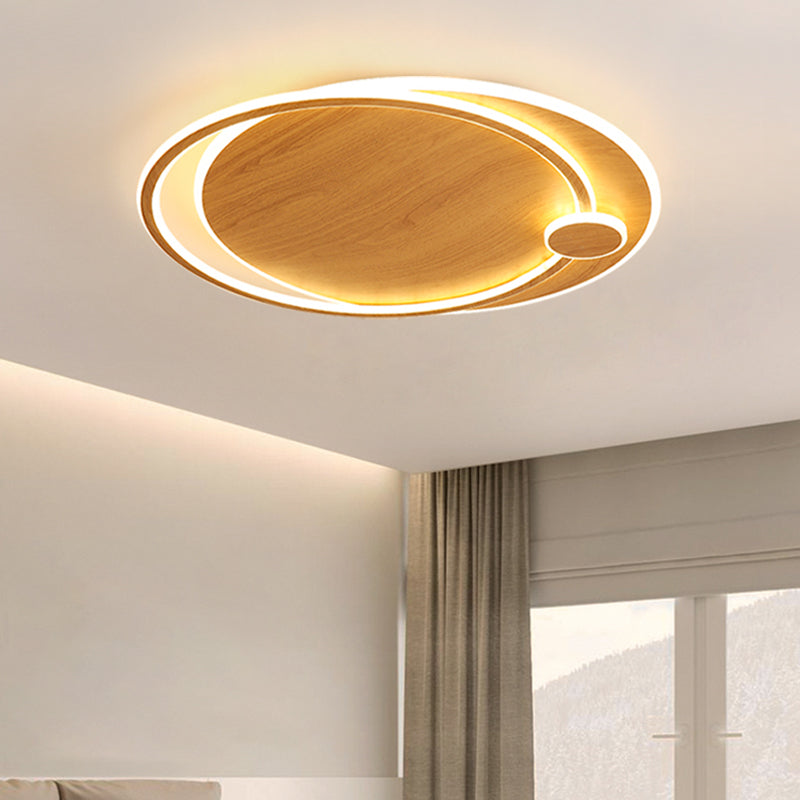 Wooden Ceiling Light 1-Light Round Modern Flush Mount Light for Living Room