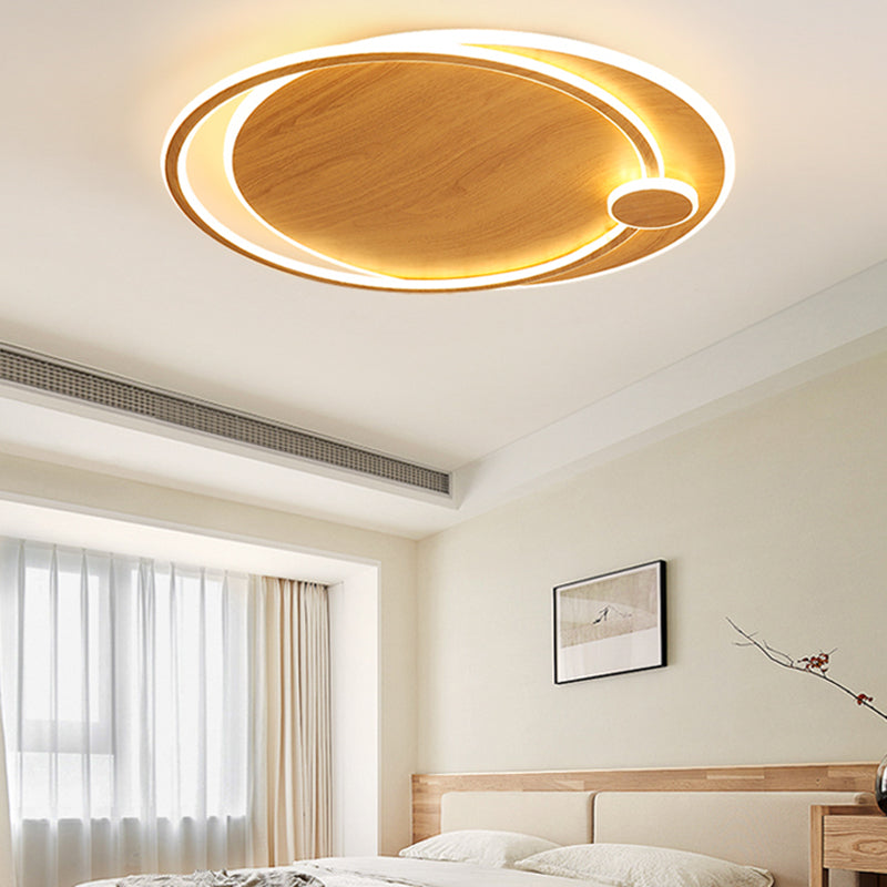 Wooden Ceiling Light 1-Light Round Modern Flush Mount Light for Living Room