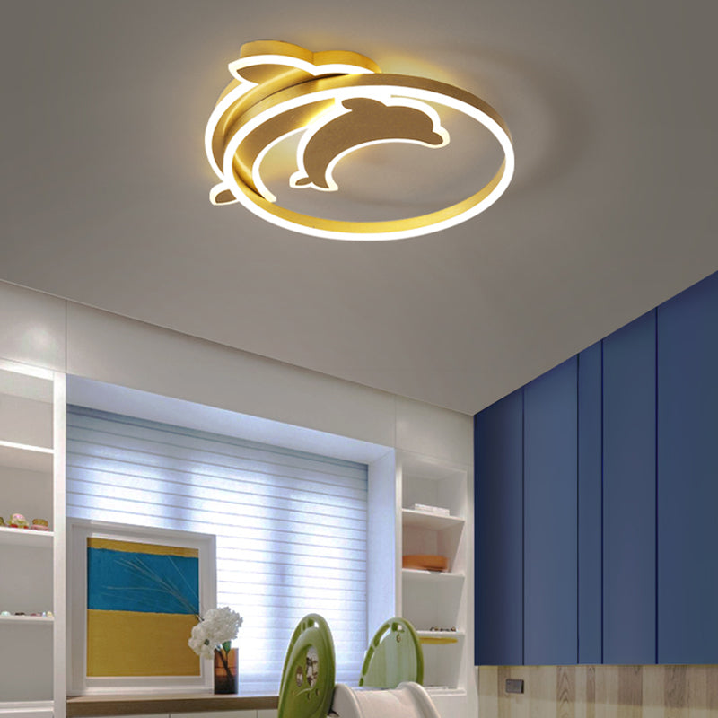 Modern Style Dolphin Shape Ceiling Fixtures Metal 3 Light Flush Ceiling Light Fixtures