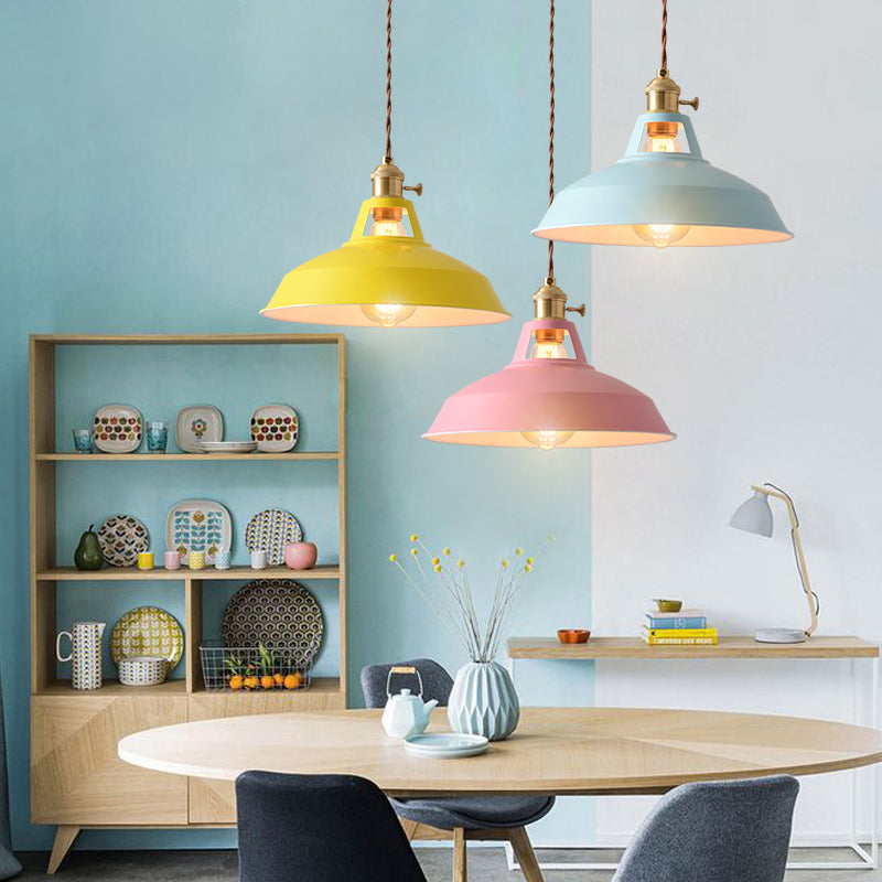 1-Light Hanging Light Fixture Macaron Simple Pendant Lamp With Iron Shade