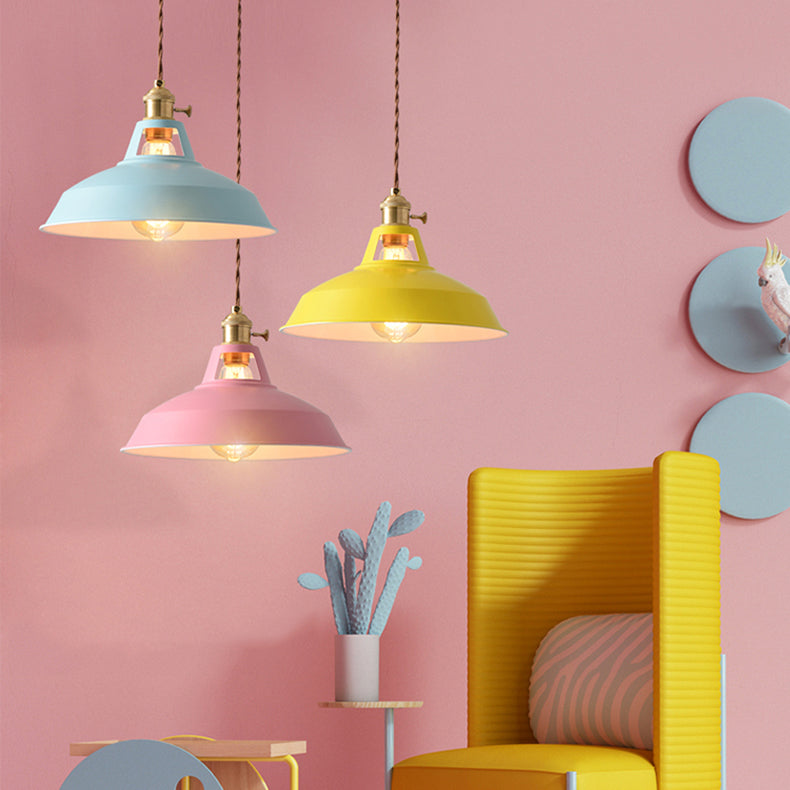 1-Light Hanging Light Fixture Macaron Simple Pendant Lamp With Iron Shade