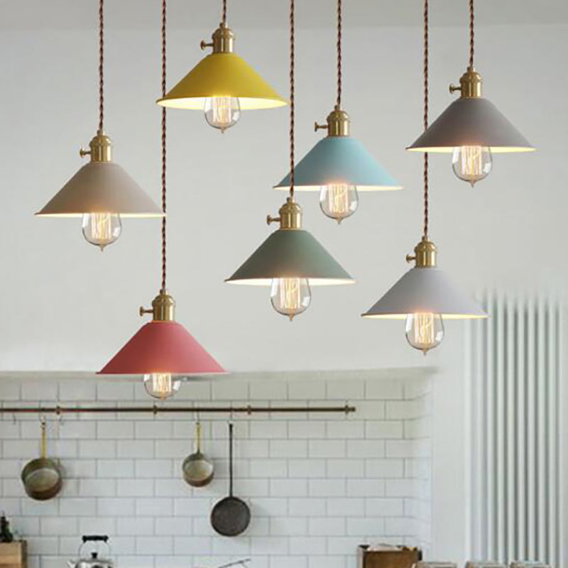 Macaron Hanging Light Fixture 1-Light Pendant Lamp With Iron Shade for Living Room