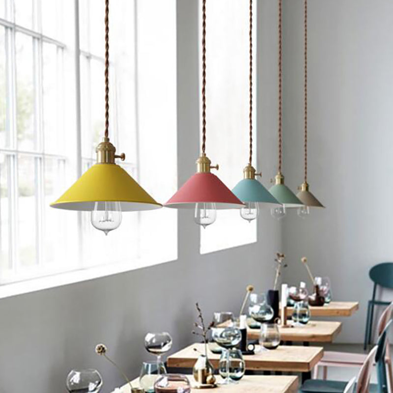 Macaron Hanging Light Fixture 1-Light Pendant Lamp With Iron Shade for Living Room