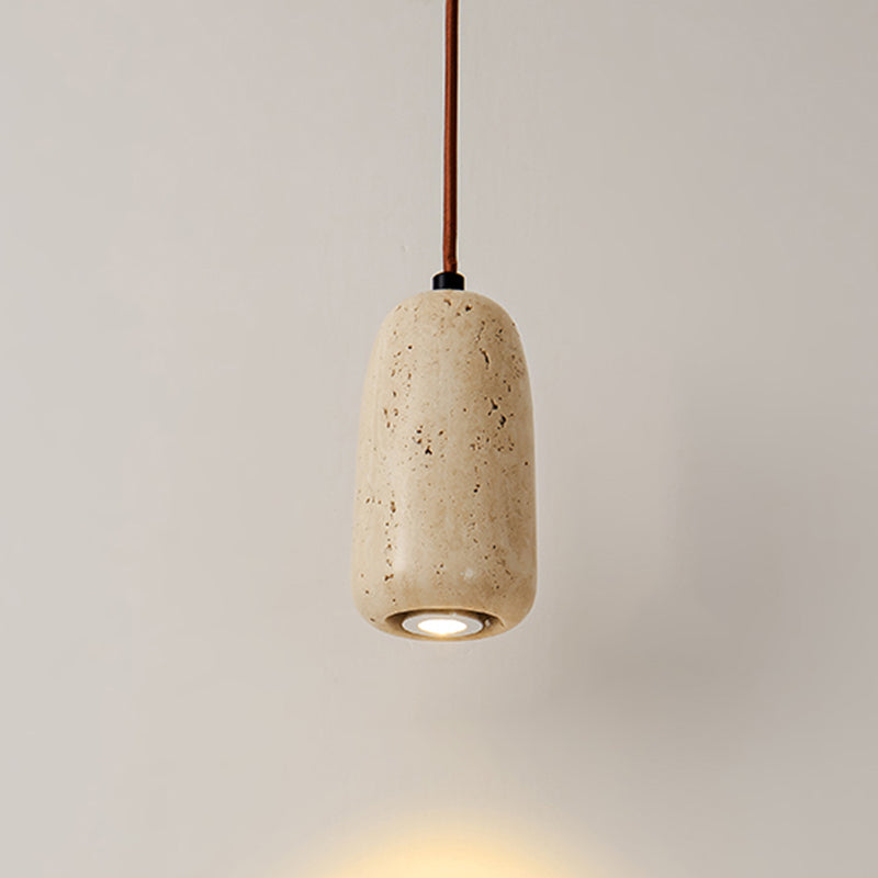 Modern Stone Hanging Lamp 1-Light Pendant Lamp with Wood for Bedroom