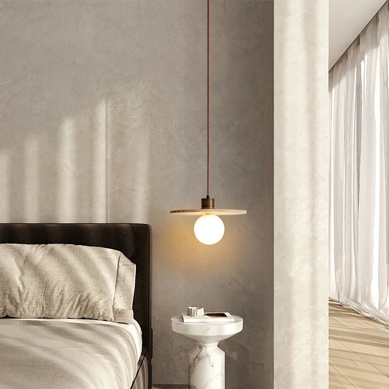 Modern Stone Hanging Lamp 1-Light Pendant Lamp with Wood for Bedroom