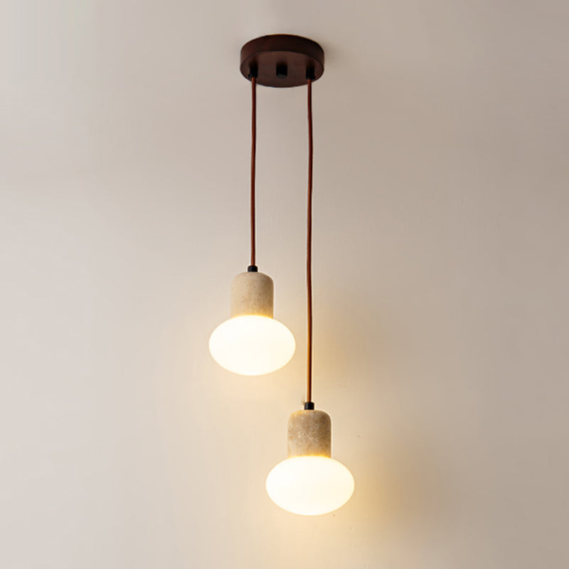 Modern Stone Hanging Lamp 1-Light Pendant Lamp with Wood for Bedroom