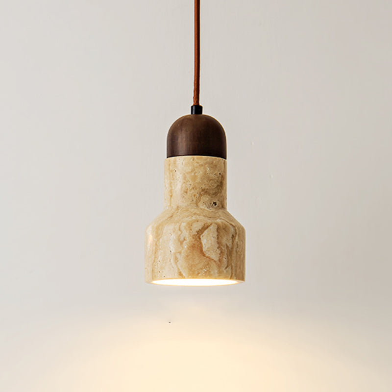 Modern Stone Hanging Lamp 1-Light Pendant Lamp with Wood for Bedroom