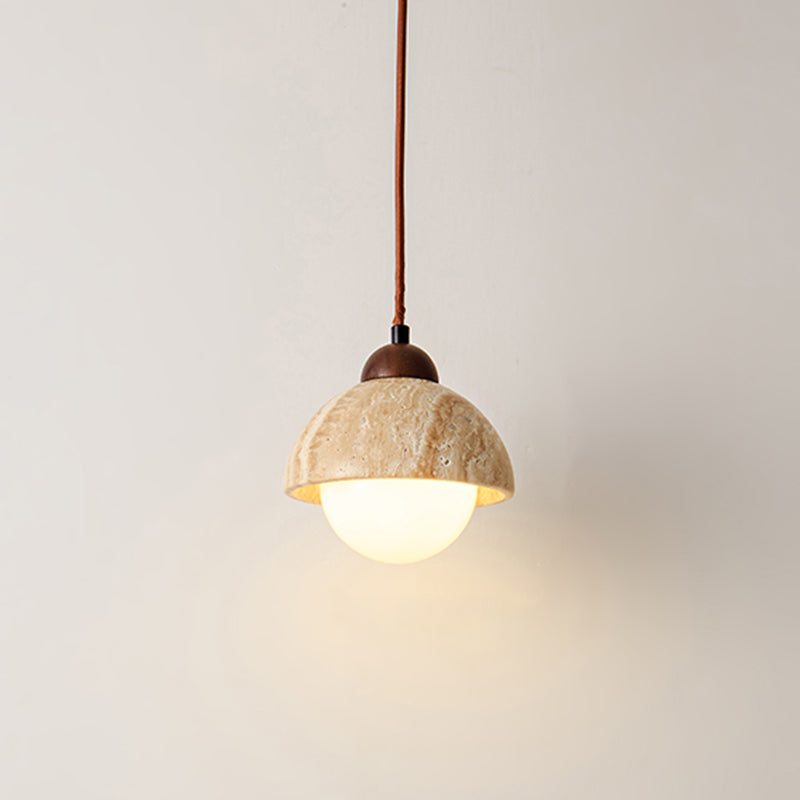 Modern Stone Hanging Lamp 1-Light Pendant Lamp with Wood for Bedroom