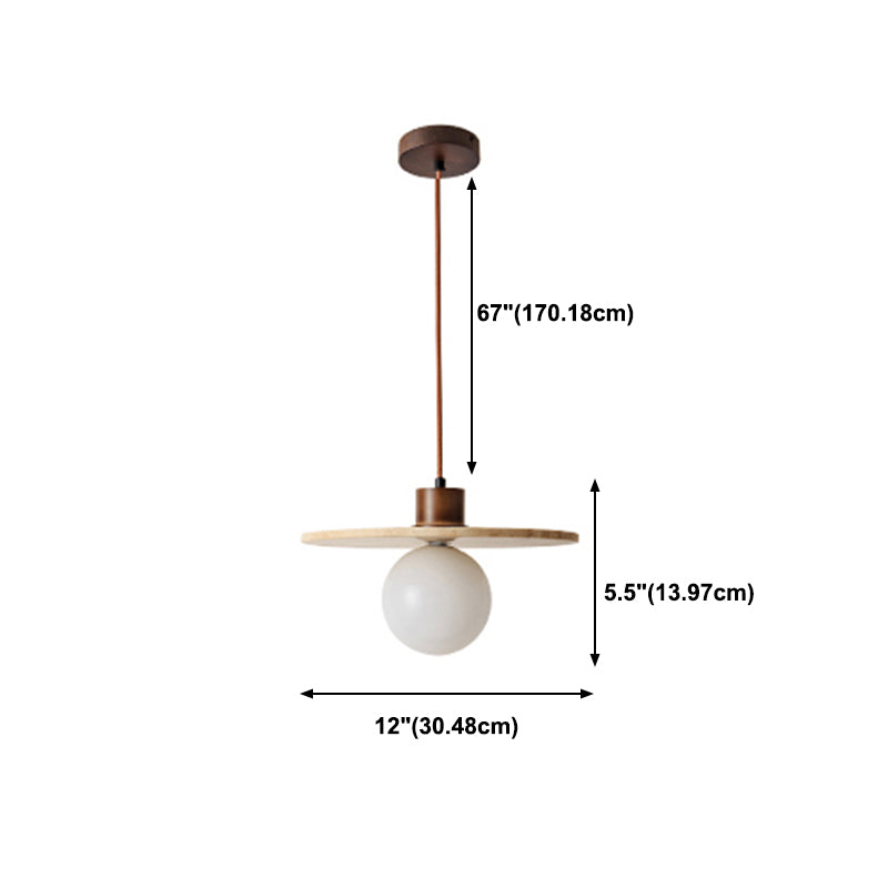 Modern Stone Hanging Lamp 1-Light Pendant Lamp with Wood for Bedroom