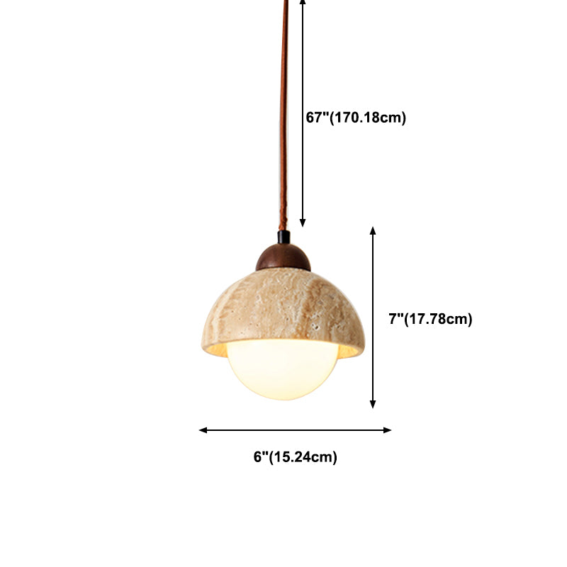 Modern Stone Hanging Lamp 1-Light Pendant Lamp with Wood for Bedroom