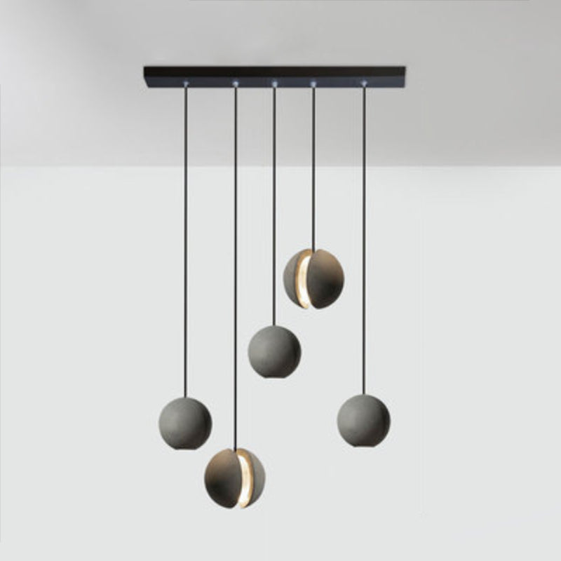 Cement Moon Shaped Multi-Light Pendant Nordic Style Hanging Lamp for Dining Room