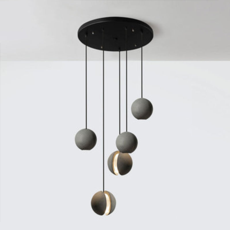 Cement Moon Shaped Multi-Light Pendant Nordic Style Hanging Lamp for Dining Room