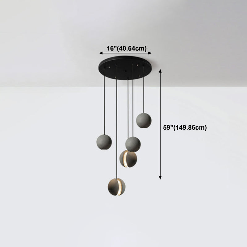 Cement Moon Shaped Multi-Light Pendant Nordic Style Hanging Lamp for Dining Room