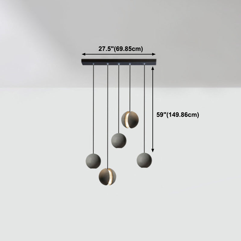 Cement Moon Shaped Multi-Light Pendant Nordic Style Hanging Lamp for Dining Room