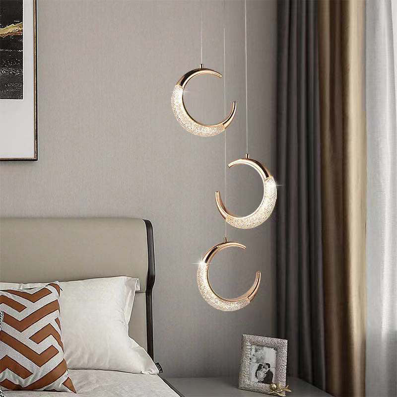 Nordic Style Metal Pendant Light Moon Shape Ceiling Lamp with Acrylic Shade for Bedroom