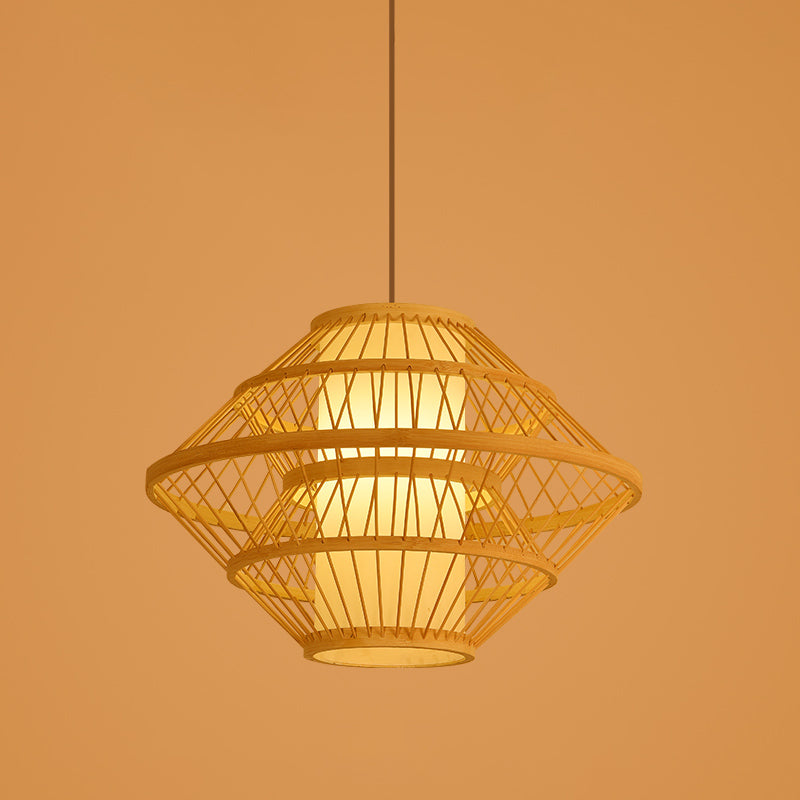 Chinese Style Bamboo Pendant Light Geometric Hanging Pendant for Restaurant