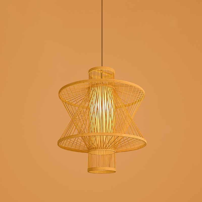 Chinese Style Bamboo Pendant Light Geometric Hanging Pendant for Restaurant