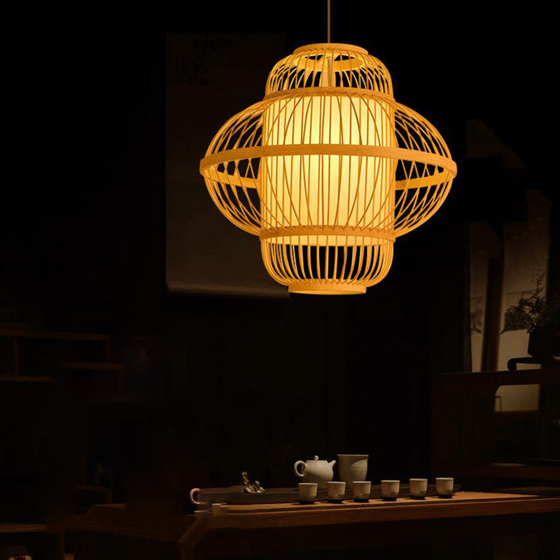 Chinese Style Bamboo Pendant Light Geometric Hanging Pendant for Restaurant