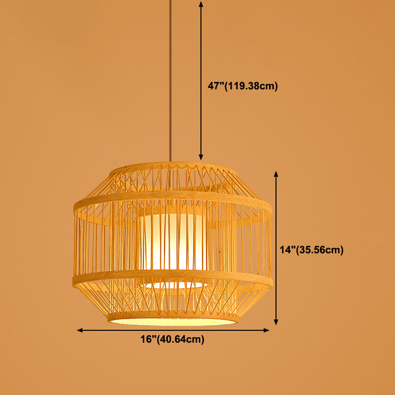 Chinese Style Bamboo Pendant Light Geometric Hanging Pendant for Restaurant