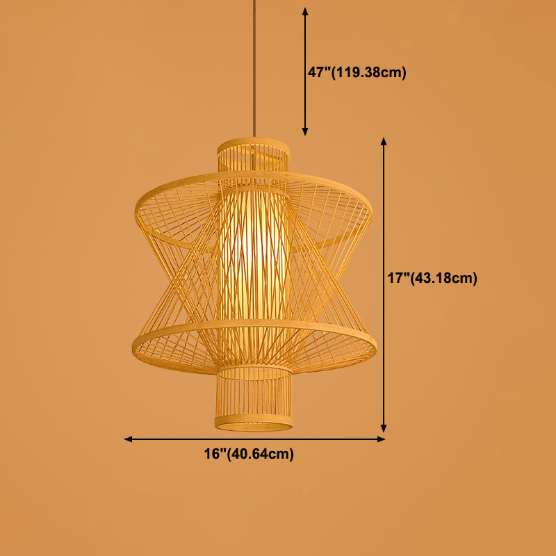 Chinese Style Bamboo Pendant Light Geometric Hanging Pendant for Restaurant