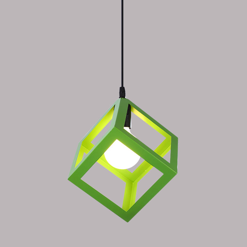 Simple Iron Ceiling Light Industrial Style Geometry Colorful Pendant Lamp for Houseroom