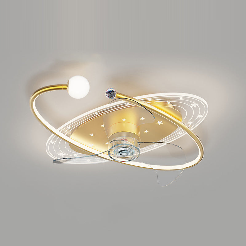 Contemporary Ceiling Fan Light Metal LED Ceiling Fan with Crystal for Children's Room