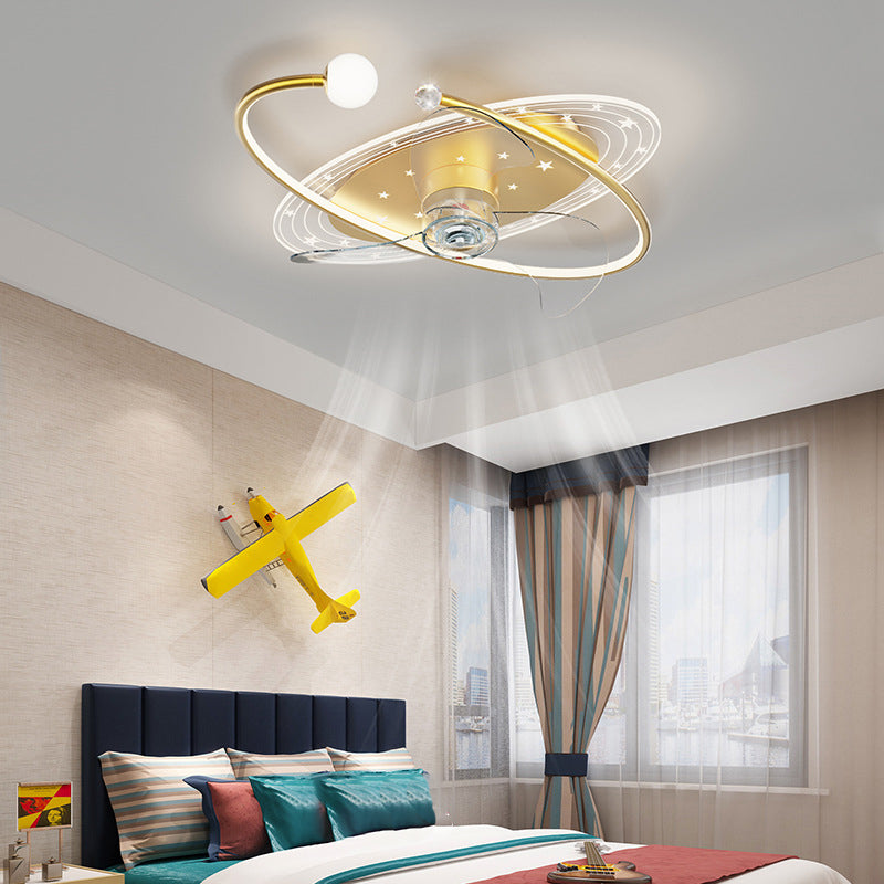 Contemporary Ceiling Fan Light Metal LED Ceiling Fan with Crystal for Children's Room